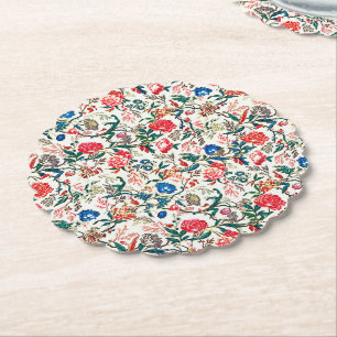 Vintage 19th century Floral Pattern Blue Green Red Paper Coaster