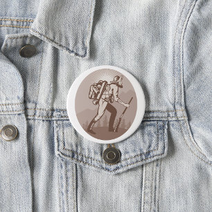 Vintage 19th Century Gold Prospector Miner Hiking 3 Inch Round Button