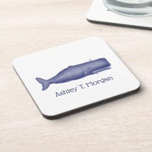 Vintage 19th Century Stylized Whale #1 N Blue Coaster