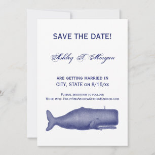 Vintage 19th Century Stylized Whale #1 N Blue Invitation