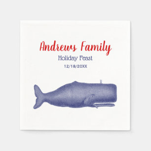 Vintage 19th Century Stylized Whale #1 N Blue Napkin