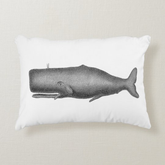 Vintage 19th Century Whale Drawing Decorative Pillow