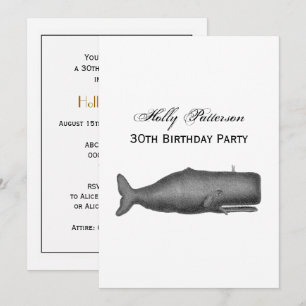 Vintage 19th Century Whale Drawing N Invitation