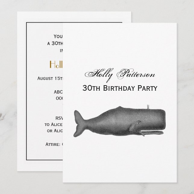 Vintage 19th Century Whale Drawing N Invitation (Front/Back)