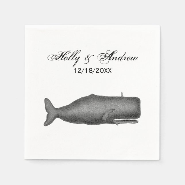 Vintage 19th Century Whale Drawing N Napkin (Front)