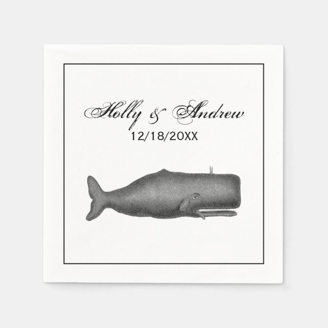 Vintage 19th Century Whale Drawing N Napkin (Front)