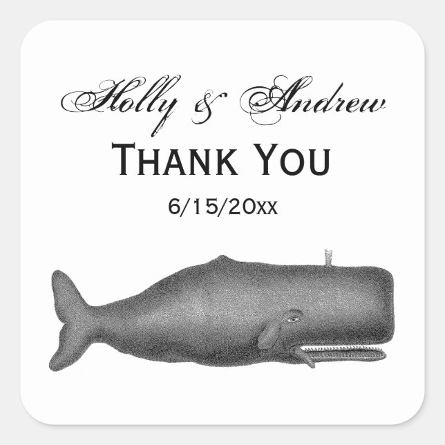 Vintage 19th Century Whale Drawing N Square Sticker (Front)