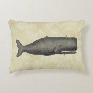 Vintage 19th Century Whale Drawing N Tea Stained Accent Pillow