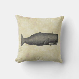 Vintage 19th Century Whale Drawing N Tea Stained Throw Pillow