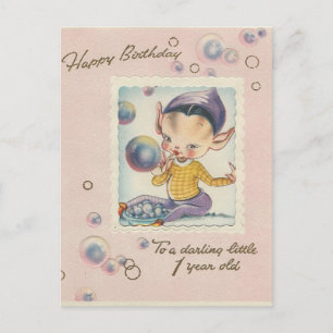 Vintage "1 Year Old" Happy Birthday Elf Postcard