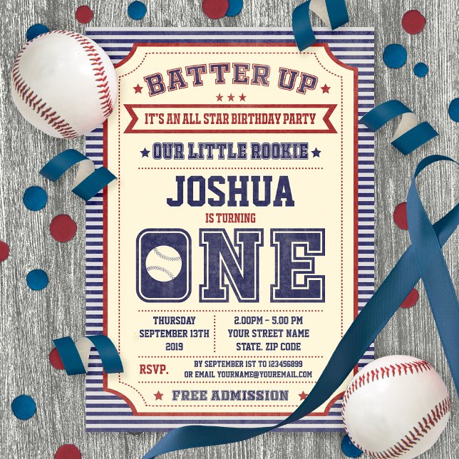Vintage 1st Birthday Baseball Ticket Invitation (Creator Uploaded)