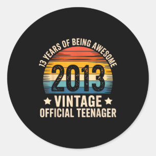 Vintage 2013 Teenager 13th Birthday 13 Yr2026 Classic Round Sticker