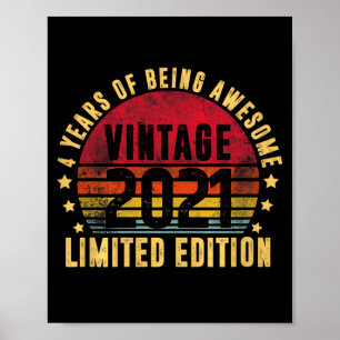 Vintage 2021 Limited Edition Funny 4 Year Old 4th  Poster