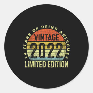 Vintage 2022 Limited Edition 4 Year Old 4th Birthd Classic Round Sticker