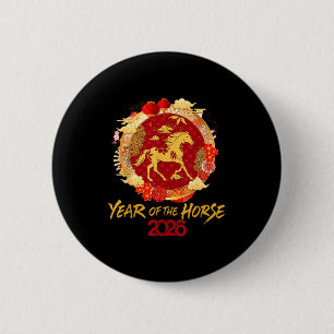Vintage 2026 Chinese Lunar New Year Of The Horse  2 Inch Round Button