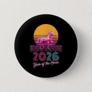 Vintage 2026 Year Of The Horse Lunar Cowgirl Cny Z 2 Inch Round Button