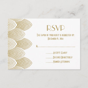 Vintage 20's Art Deco Scalloped Wedding RSVP White Card