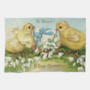 Vintage 2 Chickens And Egg Easter Kitchen Towel