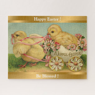 Vintage 2 Chickens Easter Holiday Jigsaw Puzzle
