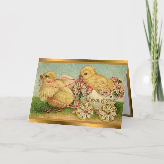 Vintage 2 poulets Pâques Cartes pliées (Devant)