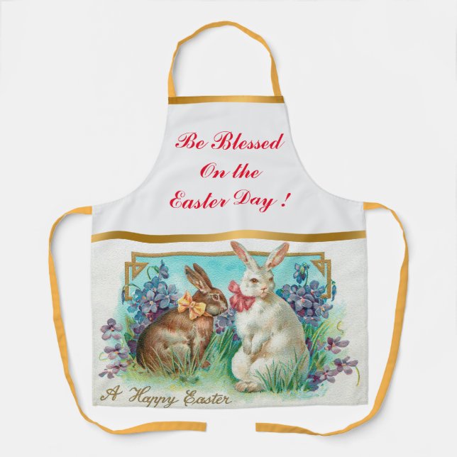 Vintage 2 Rabbits Easter Eggs Holiday Apron (Front)