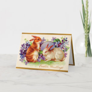 Vintage 2 Rabbits Easter Holiday Folded Cards