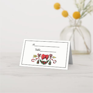 Vintage 2 Red Hearts Arrow Pierced Floral Festoon Place Card