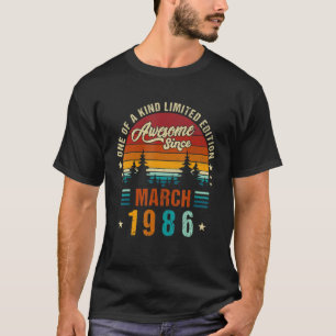 Vintage 36th Birthday Awesome Since March 1986 T-Shirt