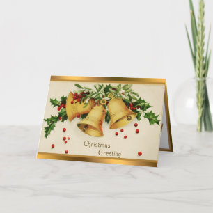 Vintage 3 Bells and Mistletoe Holiday Card