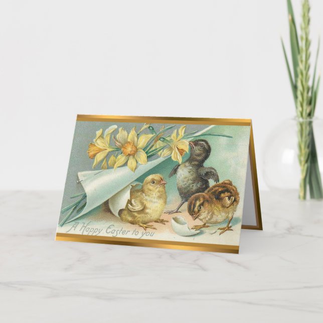 Vintage 3 Chickens Easter Holiday Folded Cards (Front)