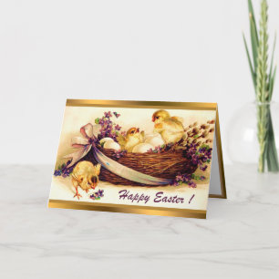 Vintage 3 Poulets Et Oeufs Cartes Pâques