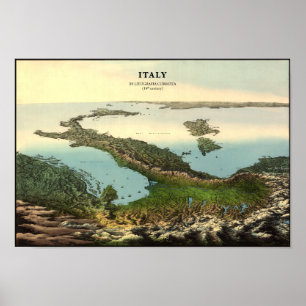 Vintage 3D Map of Italy (19th century) Poster