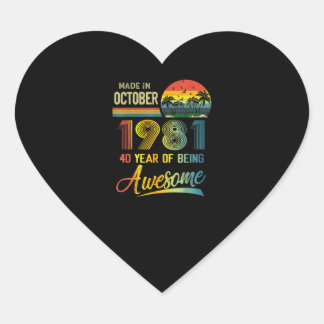Vintage 40th Birthday Gift October 1981 Heart Sticker