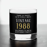Vintage 40th Birthday Party Black Whiskey Glass<br><div class="desc">This funny and unique "Take a Shot,  He's Still Hot" whiskey glass adds a playful touch to his 40th birthday party celebration. Personalize "Take a Shot He's Still Hot" and "Vintage" if desired,  the year he was born and his name.</div>