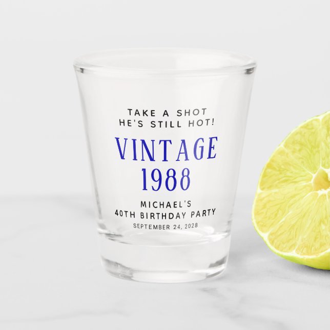 Vintage 40th Birthday Party Favour Shot Glass (Front)