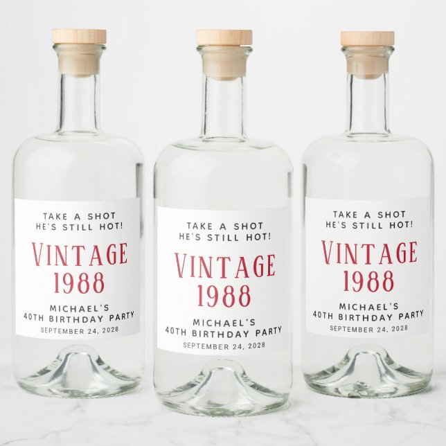 Vintage 40th Birthday Party Liquor Bottle Label (Bottles)