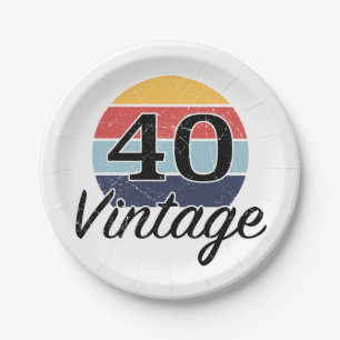 Vintage 40th Birthday Sunset Paper Plate