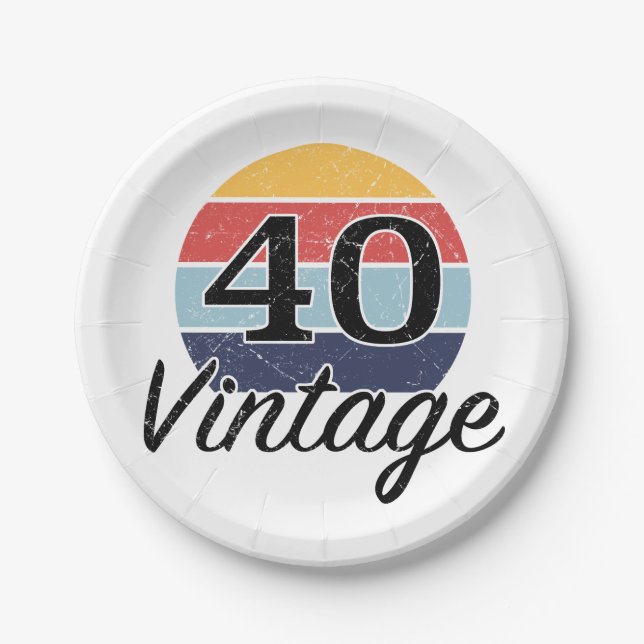 Vintage 40th Birthday Sunset Paper Plate (Front)