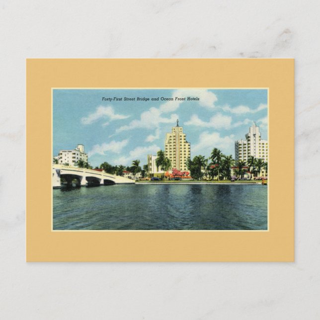 Vintage 41st street Bridge, hotels Miami Beach Postcard (Front)