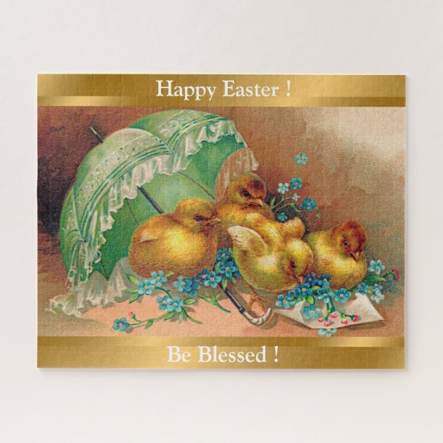 Vintage 4 Chickens Easter Holiday Jigsaw Puzzle (Horizontal)
