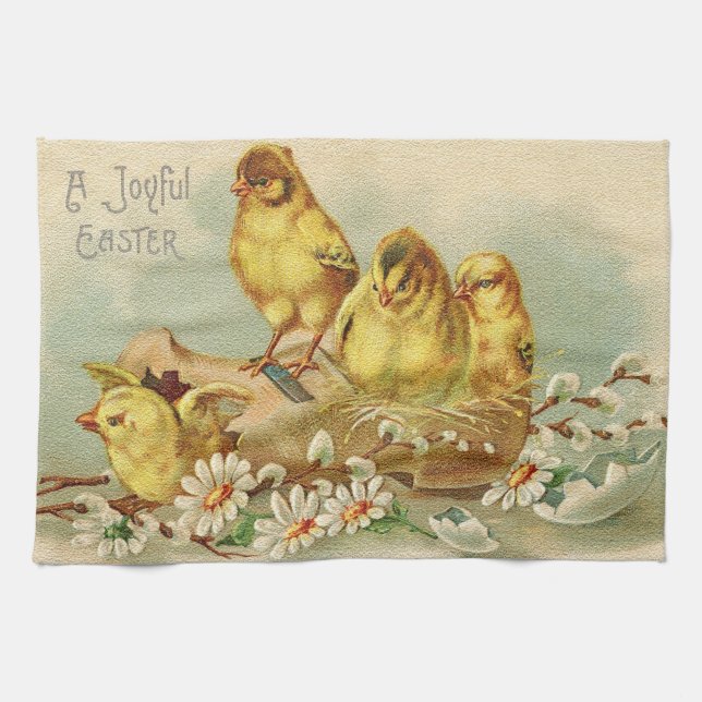 Vintage 4 Chickens Easter Holiday Kitchen Towel (Horizontal)