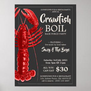 Vintage 4th of July Crawfish Boil Party Restaurant Poster
