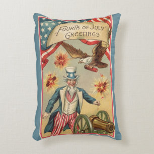 Vintage 4th of July Fireworks with Uncle Sam Accent Pillow