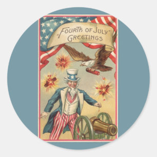 Vintage 4th of July Fireworks with Uncle Sam Classic Round Sticker