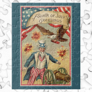 Vintage 4th of July Fireworks with Uncle Sam Jigsaw Puzzle
