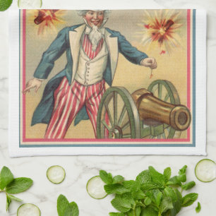 Vintage 4th of July Fireworks with Uncle Sam Kitchen Towel