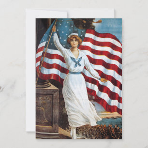 Vintage 4th Of July Freedom Girl With America Holiday Card