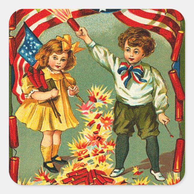 Vintage 4th of July Kids Square Sticker (Front)