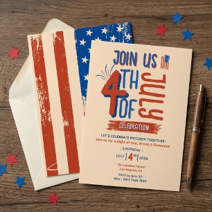 Vintage 4th of July Patriotic BBQ Independence Day Invitation