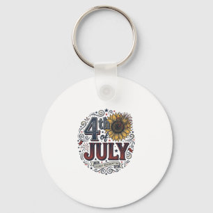 Vintage 4th of July Patriotic Sunflower Shirt Desi Keychain